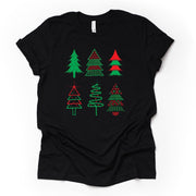 Christmas Tee, Modern Christmas Trees in a Row, Green and Red Christmas Trees Design, premium cotton unisex shirt, plus sizes, 2x, 3x, 4x