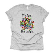 Funny Christmas Tee, Tangled Christmas Lights, It's Fine, This is Fine  Design on premium unisex shirt, 2 color choices, 3x, 4x, plus sizes