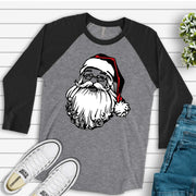 Christmas Raglan, Old Fashioned Santa Claus with White Beard, Retro Santa Design on premium Raglan 3/4 sleeve shirt, plus size, 2X, 3X