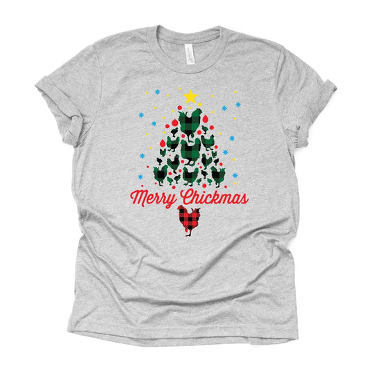 Christmas Tee, Super Cute Chicken Christmas Tree, Christmas Chickens Design on premium unisex shirt, 3 color choices, plus sizes available