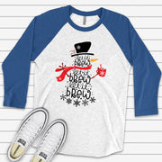 Christmas Raglan, Let It Brew, Let It Brew, Snowman Drinking Coffee Design, premium Raglan 3/4 sleeve shirt, plus size, 2X, 3X