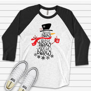 Christmas Raglan, Let It Brew, Let It Brew, Snowman Drinking Coffee Design, premium Raglan 3/4 sleeve shirt, plus size, 2X, 3X
