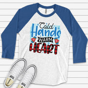 Christmas Raglan, Cold Hands and Warm Heart, Pretty Winter Cold Hands Design, premium Raglan 3/4 sleeve shirt, plus size, 2X, 3X