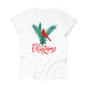 Christmas Tee, Beautiful Cardinal in Tree Branches, Red Cardinal Design, premium unisex shirt, 3 color choices, plus size, 3x, 4x christmas