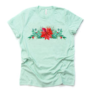 Christmas Tee, Pretty Watercolor Poinsettia, Christmas Poinsettia Design, premium unisex shirt, 3 color choices, plus size, 3x, 4X Christmas
