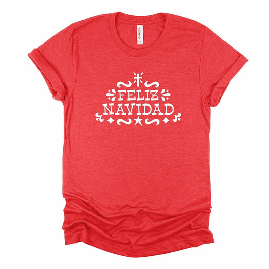 Christmas Tee, Feliz Navidad Design, premium unisex shirt, 3 color choices, plus size, 3x, 4X Christmas