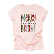 Christmas Tee, Cute Leopard Print Merry and Bright, Word Art Design, premium unisex shirt, 4 color choices, plus sizes, 3x and 4x christmas