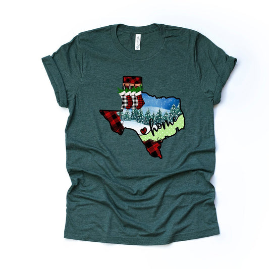 Christmas Tee, Christmas in Texas, Buffalo Plaid Texas Home Design, premium unisex shirt, 3 color choices, plus sizes, 3x and 4x christmas