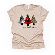 Christmas Tee, Cute Buffalo Plaid and Leopard Christmas Trees, Christmas Trees Design on premium cotton unisex shirt, plus sizes, 2x, 3x, 4x