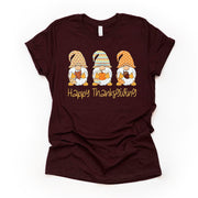 Happy Thanksgiving, Cute Thanksgiving Gnomes, Three Thankful Gnomes Design on premium unisex shirt, 3 color choices, 3x, 4x, plus size