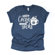 Christmas Tee, Hot Cocoa and Fuzzy Socks, Cute Hot Chocolate and Socks Design on premium cotton unisex shirt, plus sizes, 2x, 3x, 4x