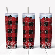 20 oz Skinny Tumbler, Red Buffalo Plaid with Snowflakes Tumbler, Fun Christmas Tumbler, Christmas Skinny, 20 oz Stainless Steel Tumbler