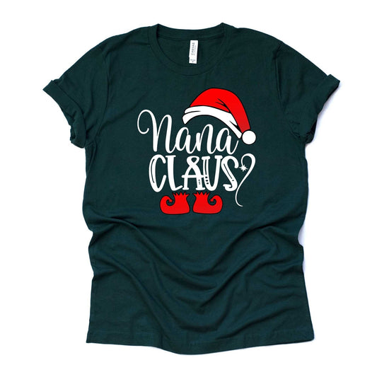 Christmas Tee, Cute Nana Claus, Christmas Nana with Santa Hat Design on premium cotton unisex shirt, plus sizes, 2x, 3x, 4x