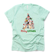 Christmas Tee, Super Fun Christmas Tree of Cats, Cat Breed Christmas Tree Design, premium unisex shirt, 4 color choices, 3x tee, 4x cat tee