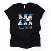 Winter Tee, Super Cute Winter Gnomes with Hello Winter, Winter gnomes Design on premium cotton unisex shirt, plus sizes, 2x, 3x, 4x