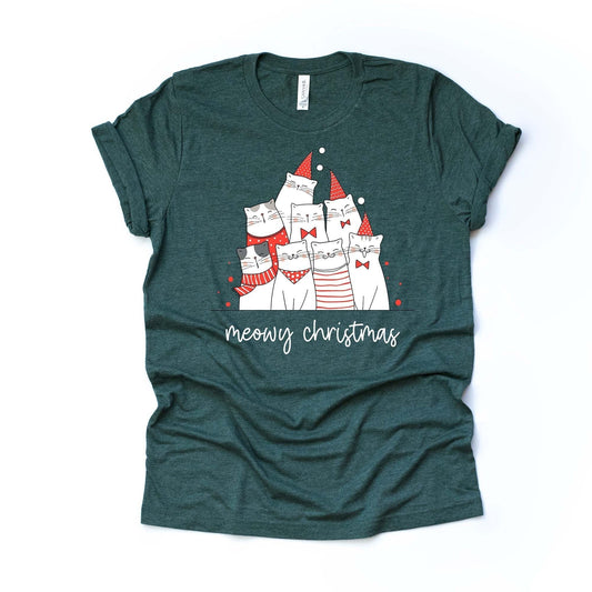 Christmas Tee,  Meowy Christmas, Christmas Cats Choir, Choir of Cats Design on premium cotton unisex shirt, plus sizes, 2x, 3x, 4x