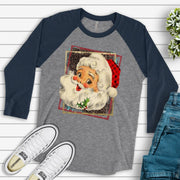 Christmas Raglan, Retro 70s Style Santa Claus Raglan, Old Fashioned Santa Design on premium Raglan 3/4 sleeve shirt, plus size, 2X, 3X