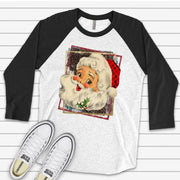 Christmas Raglan, Retro 70s Style Santa Claus Raglan, Old Fashioned Santa Design on premium Raglan 3/4 sleeve shirt, plus size, 2X, 3X