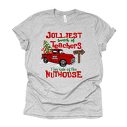 Teachers Christmas Tee, Group of Teachers, Jolliest Bunch of Teachers Design on premium unisex shirt, 2 color choices, plus sizes available