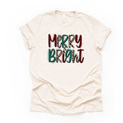 Christmas Tee, Cute Red & Green Plaid Merry and Bright, Leopard Print Design on premium unisex shirt, 2 color choices, plus sizes available