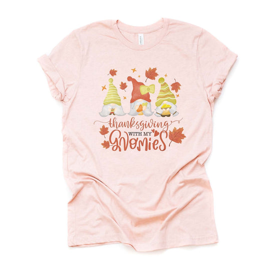 Thanksgiving Tee, Super Cute Thanksgiving with my Gnomies Design on premium unisex shirt, 3 color choices, 2X, 3X, 4X, plus sizes available