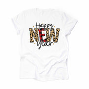 New Year's 2023 Tee, Red Buffalo Plaid and Leopard Happy New Year Design on premium Bella + Canvas unisex shirt, 3 color choices, plus size