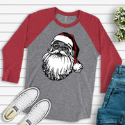Christmas Raglan, Old Fashioned Santa Claus with White Beard, Retro Santa Design on premium Raglan 3/4 sleeve shirt, plus size, 2X, 3X