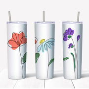 20 oz Skinny Tumbler, Modern Look Flower Skinny Tumbler, Line Drawings of Flowers Tumbler, 20 oz Stainless Steel Tumbler