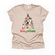 Christmas Tee, Super Fun Christmas Tree of Cats, Cat Breed Christmas Tree Design, premium unisex shirt, 4 color choices, 3x tee, 4x cat tee
