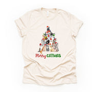 Christmas Tee, Super Fun Christmas Tree of Cats, Cat Breed Christmas Tree Design, premium unisex shirt, 4 color choices, 3x tee, 4x cat tee