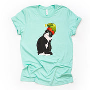 Christmas Tee, Super Cute Tuxedo Cat with Elf Hat, Black and White Cat Design, premium unisex shirt, 4 color choices, 3x tee, 4x cat tee