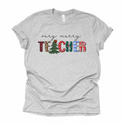 Christmas Tee, Very Merry Teacher, Christmas Shirt for Teacher Design on premium unisex shirt, 3 color choices, plus sizes available