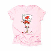 Valentine's Day Tee, Cute Gnome Holding Valentine Design on premium unisex shirt, 2 color choices, 2X, 3X, 4X, plus sizes available