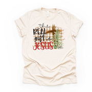 Christmas Christian Tee, The Real Gift is Jesus, Pretty Christian Design on premium unisex shirt, 2 color choices, plus sizes available