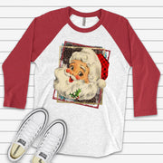 Christmas Raglan, Retro 70s Style Santa Claus Raglan, Old Fashioned Santa Design on premium Raglan 3/4 sleeve shirt, plus size, 2X, 3X