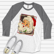 Christmas Raglan, Retro 70s Style Santa Claus Raglan, Old Fashioned Santa Design on premium Raglan 3/4 sleeve shirt, plus size, 2X, 3X