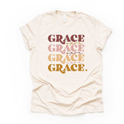 Christian Tee, Retro Style Christian, Grace Upon Grace Upon Grace design on premium unisex shirt, 3 color choices, 2X, 3X, 4X, plus size