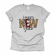 New Year's 2023 Tee, Red Buffalo Plaid and Leopard Happy New Year Design on premium Bella + Canvas unisex shirt, 3 color choices, plus size