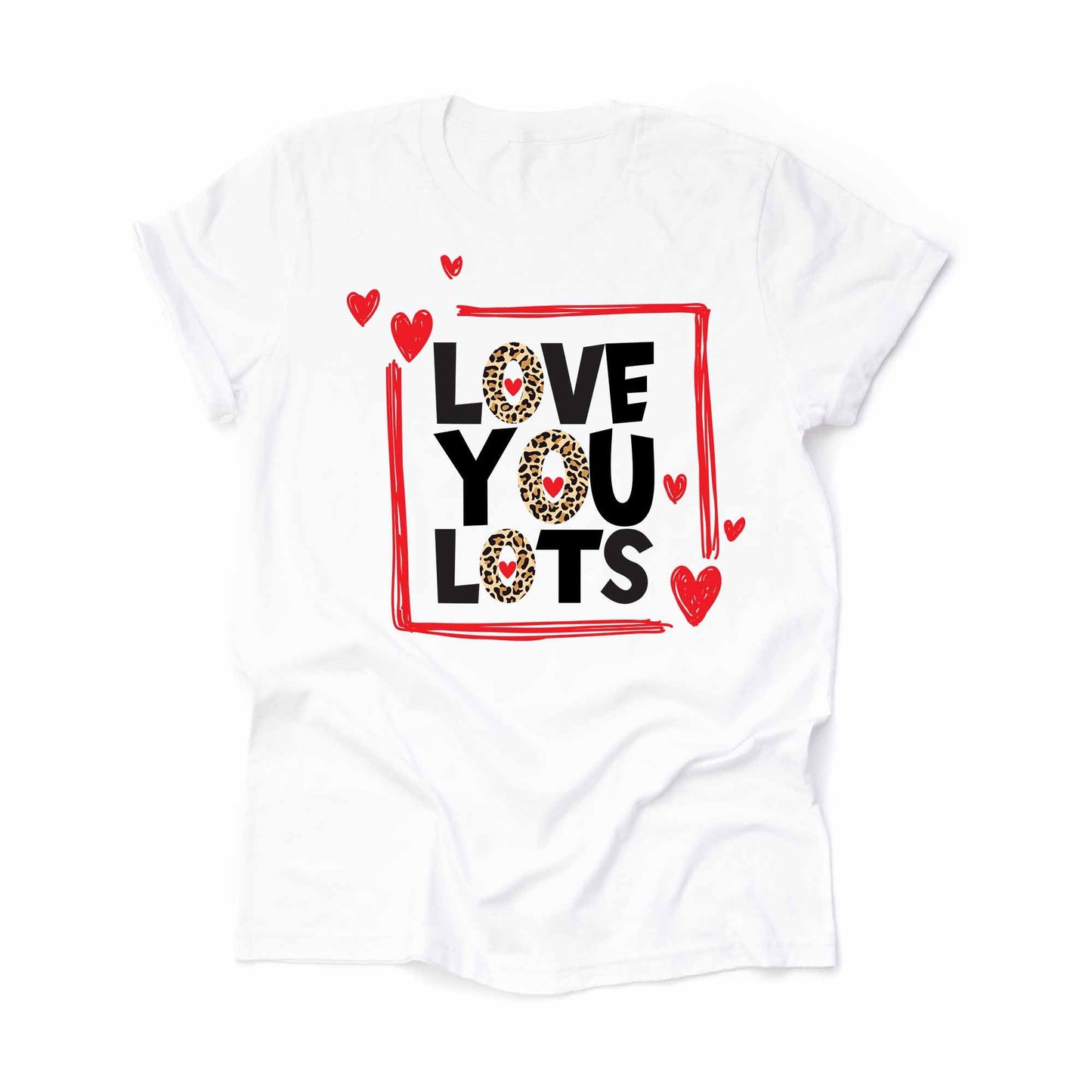 Valentine's Tee, Super Cute Leopard Love You Lots Heart Design, premium unisex shirt, 3 color choices, 3x valentine, 4x valentine, plus size