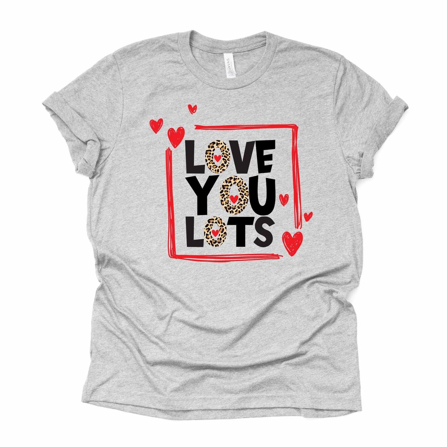 Valentine's Tee, Super Cute Leopard Love You Lots Heart Design, premium unisex shirt, 3 color choices, 3x valentine, 4x valentine, plus size