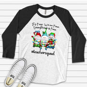 Christmas Gnomes, It's Fine, We're Fine, Everything is Fine, Teacher Squad Design on premium Raglan 3/4 sleeve shirt, plus size, 2X, 3X