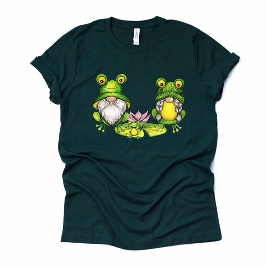 Frog Shirt, Super Cute Frog Gnomes, Gnomes Dressed at Frogs Design on premium unisex shirt, 3 color choices, plus sizes available
