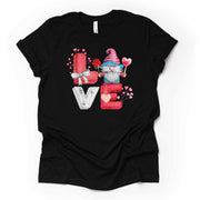 Valentine Gnomes, Super Cute LOVE with Gnome, Valentine Gnome Design on premium unisex shirt, 4 color choices, 3x valentine, 4x valentine