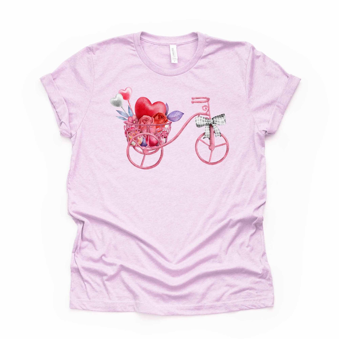 Valentine's Day Tee, Super Cute Valentine's Bicycle Design, premium unisex shirt, 3 color choices, 3x valentine, 4x valentine, plus size