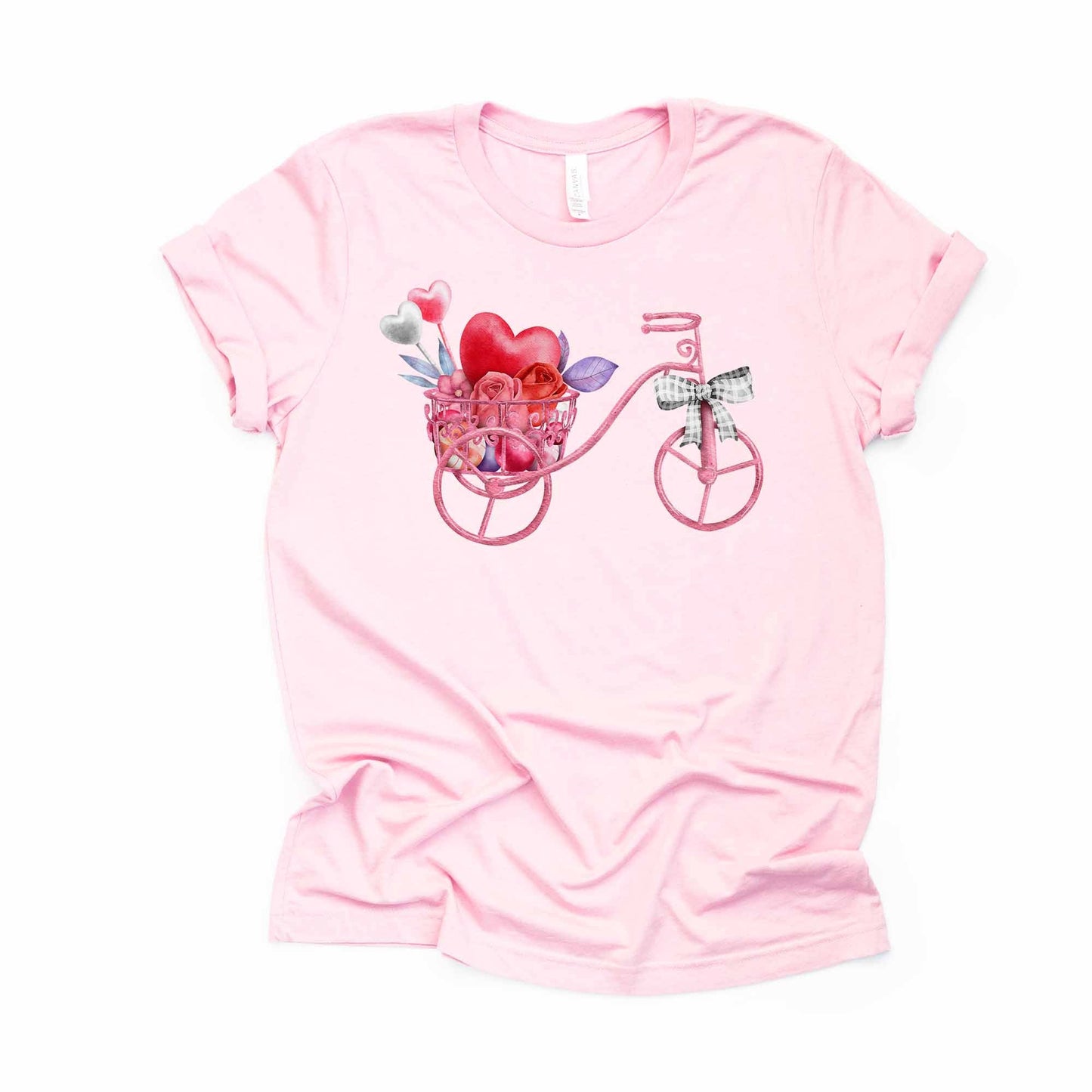 Valentine's Day Tee, Super Cute Valentine's Bicycle Design, premium unisex shirt, 3 color choices, 3x valentine, 4x valentine, plus size