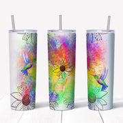 20 oz Skinny Tumbler, Pretty Watercolor Hummingbird Skinny Tumbler, Hummingbird Tumbler, Hummingbird Gift,, 20 oz Stainless Steel Tumbler