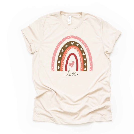 Super Cute Boho Style Rainbow, Valentine LOVE Rainbow Design on premium unisex shirt, 3 color choices, 2X, 3X, 4X, plus sizes available