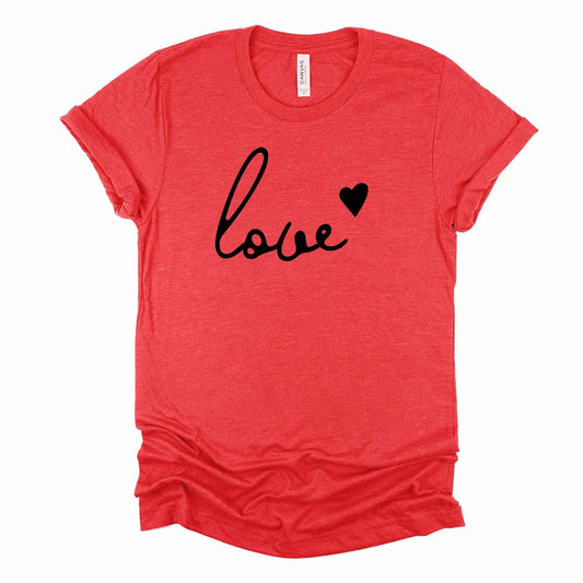 Valentine's Day Tee, Simple LOVE Design with Small Heart Design on premium unisex shirt, 2 color choices, 2X, 3X, 4X, plus sizes available