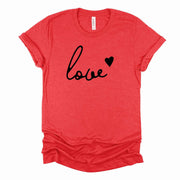 Valentine's Day Tee, Simple LOVE Design with Small Heart Design on premium unisex shirt, 2 color choices, 2X, 3X, 4X, plus sizes available
