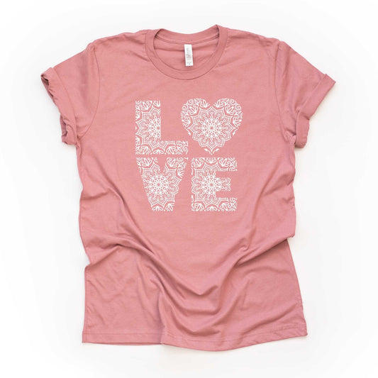 Valentine's Day Tee, Super Pretty LOVE Mandala, Love Design, premium unisex shirt, 3 color choices, 3x valentine, 4x valentine, plus size